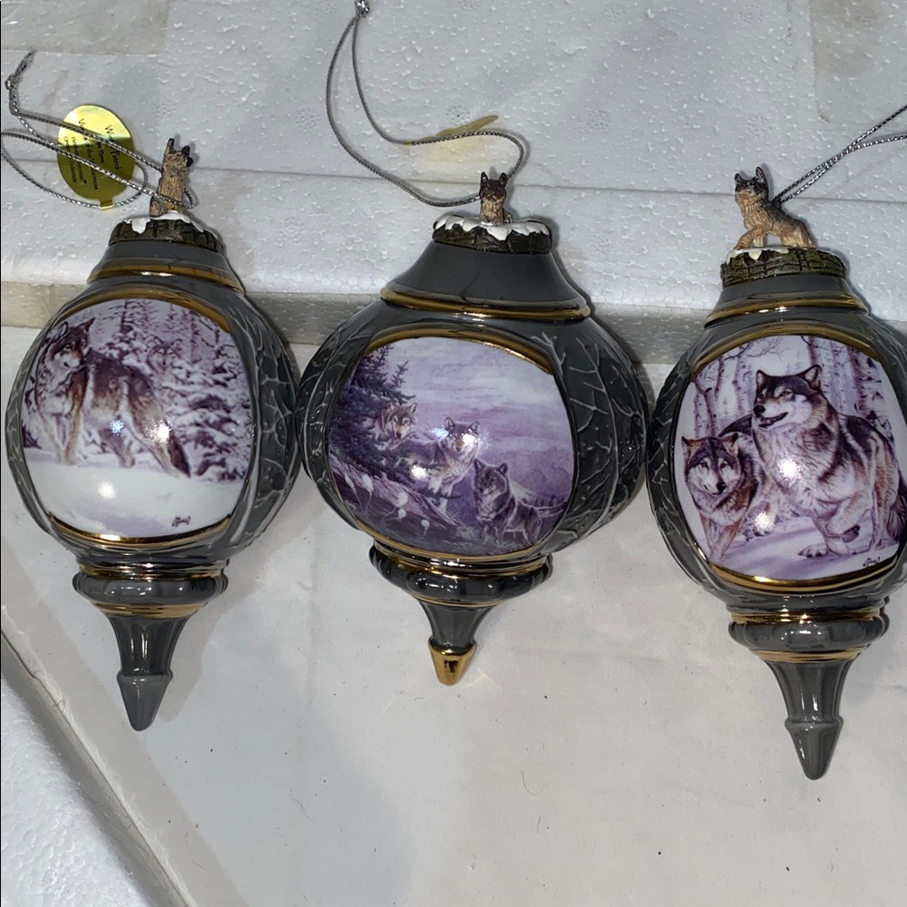 Bradford Editions Wolf Ornaments Set of 3 Third Issue in the Series 2000